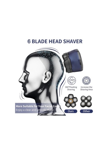 Xuweiwei Mavi 6d Erkek Elektrikli Kel Bas Kesme Makinesi Kablosuz Sarj Edilebilir 6 Yuzen Bicak Kisa Saclar Seyahat Icin