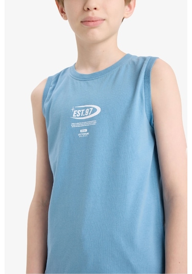 Defacto Erkek Çocuk Bisiklet Yaka Baskılı Atlet E0192a825hsbe251 Mavi