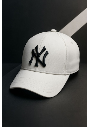 Reva Ny New York Unisex Şapka %100 Pamuk Beyaz Siyah
