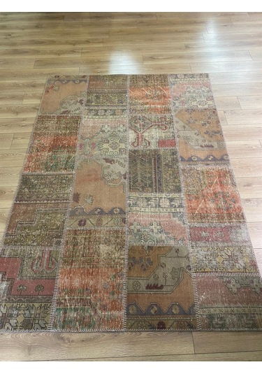 Çam Halı Pw13296 Gül Kurusu El Dokuma Patchwork Yün Halı - 170x240
