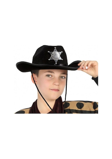 Çocuk - 335 - Kovboy Şapkası Sheriff Şapkası - Csmo-tex - Siyah Renk