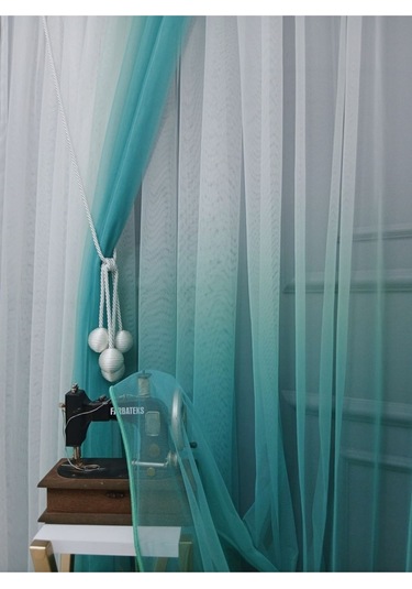 Tül Perde Çocuk Odası Yeni Tasarım Mint Renkli Renk Geçişli Değrade Sağ/sol Takım Tül Fon Perde Mint