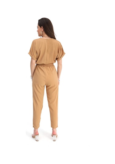 Tulum Beli Lastikli Arkası Dekolteli V Yaka - Vizon-vizon Vizon