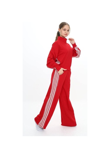 Kız Çocuk %100 Pamuk Oversize Alt&üst Uzun Kol Eşofman Takımı-183-eşt-0023 Kırmızı