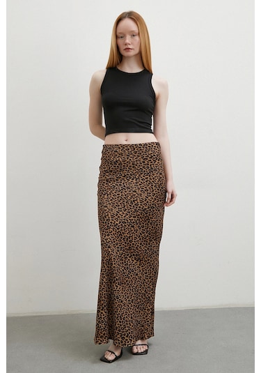 Leopar Desenli Verev Etek Kahve Kahve