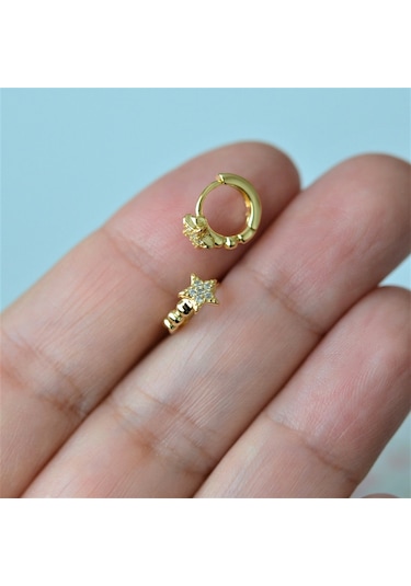 Heppii Gold Cerrahi Çelik Yıldız Modelli Halka Tragus Piercing Helix Lob Altın