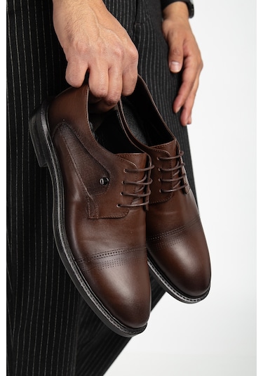 D02018 Günlük Ortopedik Erkek Hakiki Deri Klasik Ayakkabı Kahverengi