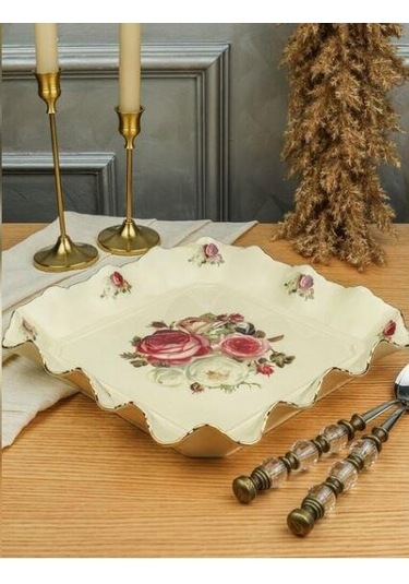 Roykıng Rose Kare Sunum Tabağı 31 Cm Krem