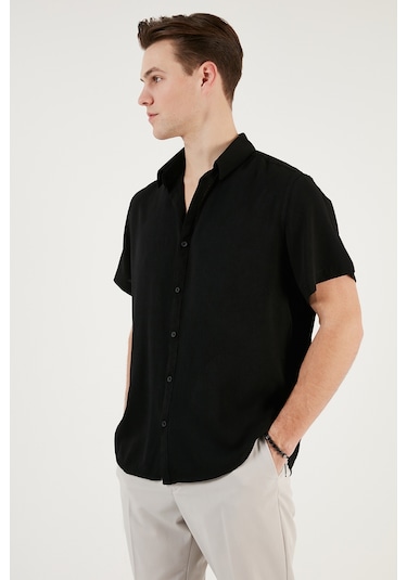 Buratti Pamuk Karışımlı Kısa Kollu Regular Fit Erkek Gömlek Cf23S113139 Siyah