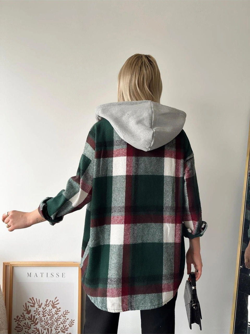 Mamayaga Kadın Çok Renkli Koyu Yeşil Oduncu Oversize Ceket Gömlek Koyu Yeşil