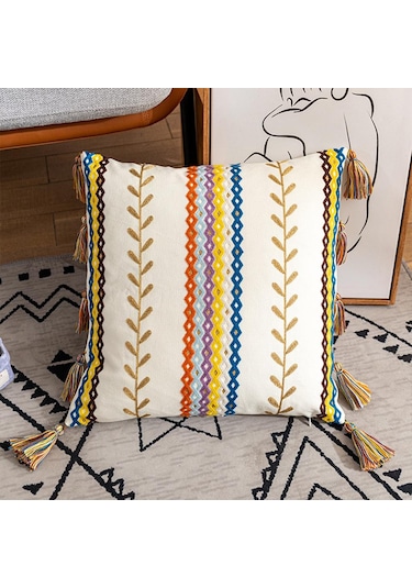 Suntek Püsküllü Pamuk Püskül Minder Örtüsü Yastık Ev 45x45cm B