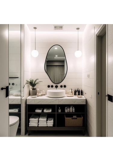 Asimetrik Ayna, Konsol Aynası, Dresuar Aynası, Tuvalet Aynası Holl Ayna 1.kalite Ayna 75x50 Cm 75 X 50 Siyah