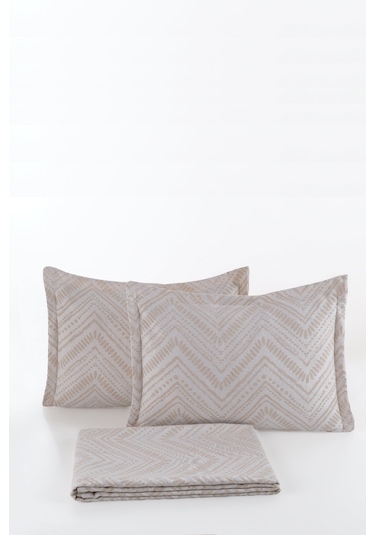 Elart Petra Keten Görünümlü Yatak Örtüsü Seti 3 Parça Çift Kişilik Ekru