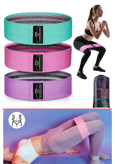 3'lü Set Kalça Direnç Bant Hip Band - Loop Squat Egzersiz Fitne
