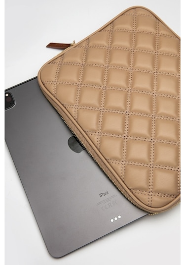 Apple Uyumlu - Unisex iPad Air Pro & Matepad Galaxy Tablet Kılıfı 11" Deri Kapitone -vizon