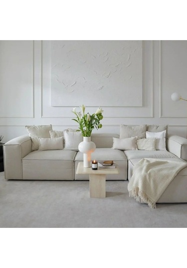 Mira Relax 4 Modül Köşe Koltuk Kırık Beyaz Keten Kumaş Antrasit