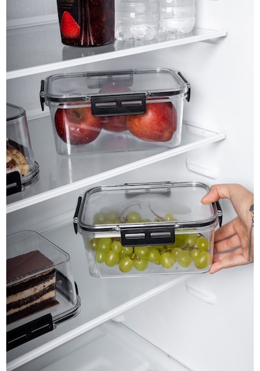 Nandy Home Kilit Kapaklı Kare Clear Saklama Kabı Seti 3'lü 1400 ML Beyaz