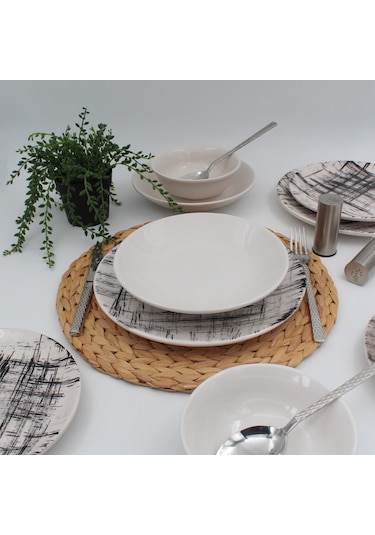 Ekose 8 Parça 2 Kişilik Siyah Yemek Takımı Düz