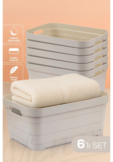 Vienev 6'lı 10,8 Litre Saklama Kutusu Bej Bej