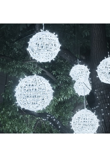 Sekizgen Led 35 Cm Sarkıt Yılbaşı Küre Top Dekoratif Aydınlatma Dış Ve İç Mekan Uyumlu Beyaz