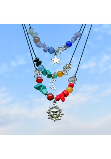 Takı Retro Etnik Tarzı Yıldız Ve Ay Kolye Ucu Kolye Kadın Basit Düzensiz Çakıl Kelebek Kolye Diğer