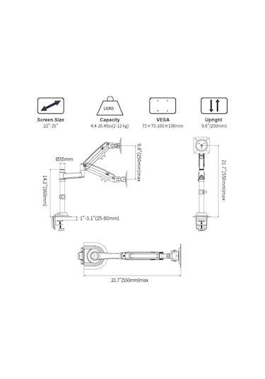Ergoflex Nb H100 22"-35" Amortisörlü Vesa Monitör Standı