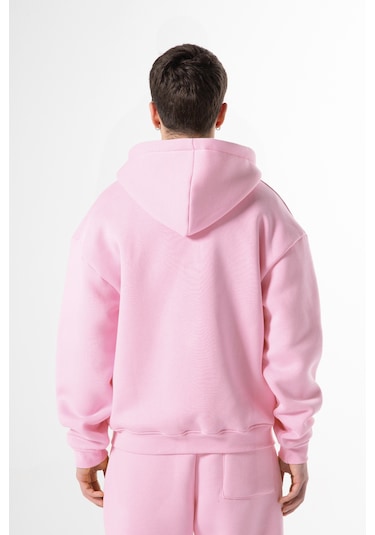 Flaw Nakışlı Zip Hoodie-28829 Pembe