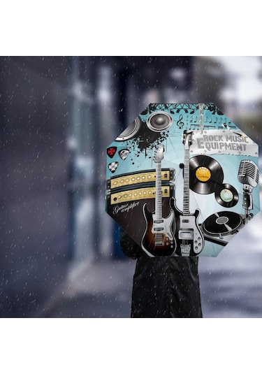 Herşey Nota Gitar Plak Dj Nota Müzik Şemsiye 1087 Çok Renkli