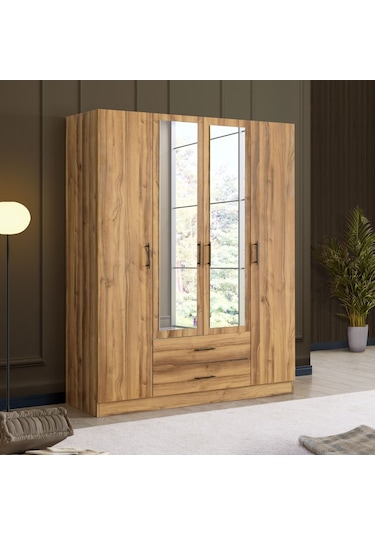 Gardırop, Blesk Atlas 4 Kapaklı, Aynalı Çekmeceli Dolap Çok Renkli