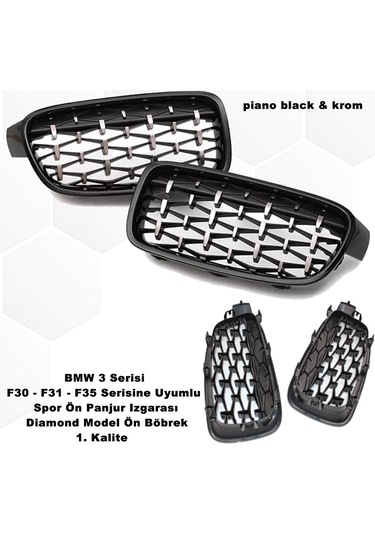 Bmw F31 3 Serisi Diamond Ön Panjur Izgara Böbrek PianoBlack-Krom