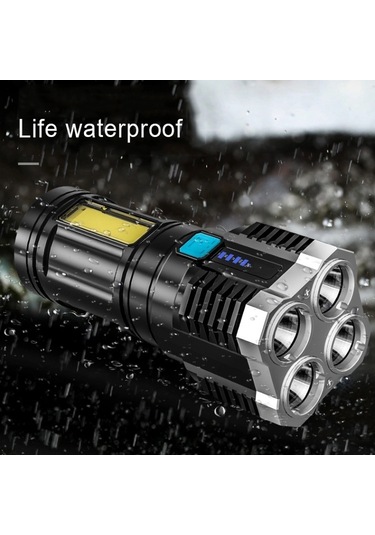 Sones S03 4 X Smd 3030 + Cob Güçlü Işık Usb Şarj Edilebilir Led El Feneri Siyah
