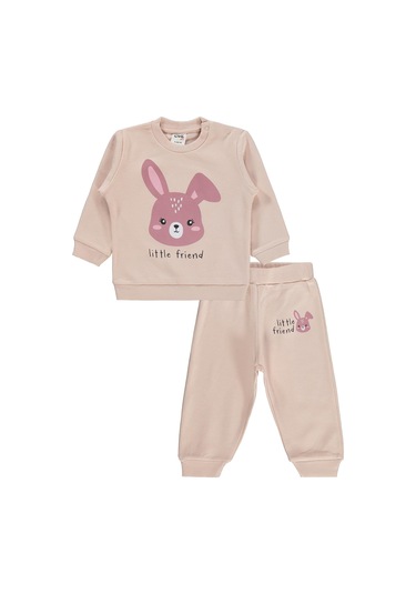 Civil Baby Tavşan Baskılı 6-18 Ay Takım - Pudra