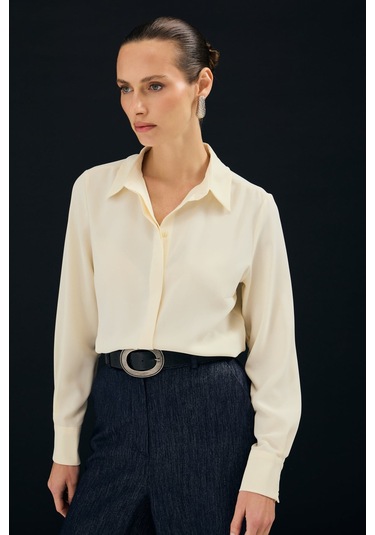 Sateen Klasik Düz Gömlek - Sarı-136997