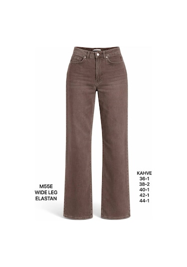 Miss Poem Kadın Kahverengi Elastanlı Geniş Paça Jean Pantolon