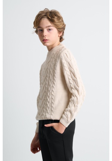 Alexandergardı Örgü Desenli Çocuk Kazak Bej