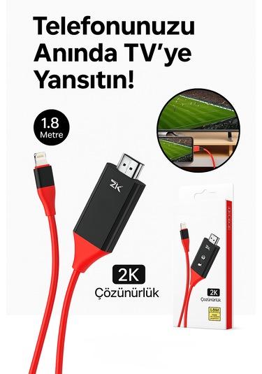 Üsküdar İletişim Apple Uyumlu iPhone 1 8m 2k Hdmı Görüntü Aktarma Kablosu