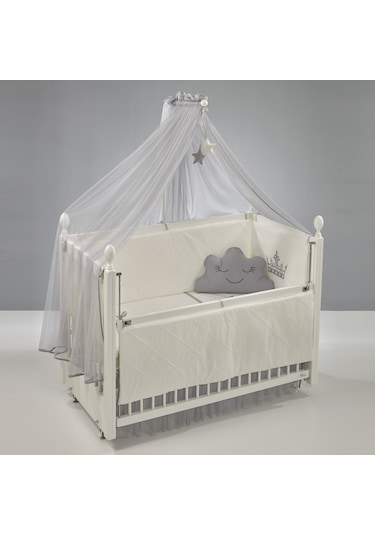 Meltem Kids Kral Sallanır Ahşap Anne Yanı Beşik 60x120 cm (beyaz-motto gri) Gri