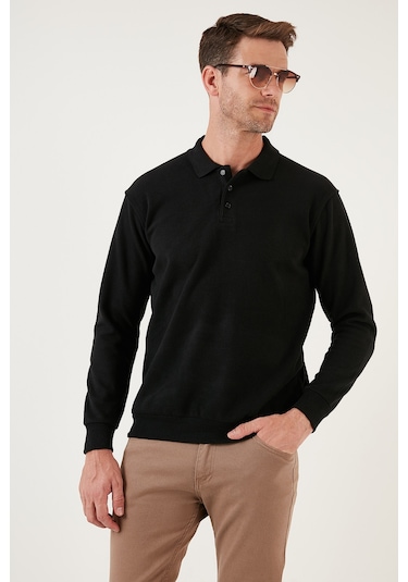 Buratti Pamuklu Regular Fit Düğmeli Polo Yaka Erkek Kazak 456211 Siyah