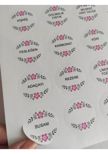 48 Adet 4 Cm Çiçekli Baharat Isimleri Baskılı Mat Etiket Sticker - 2