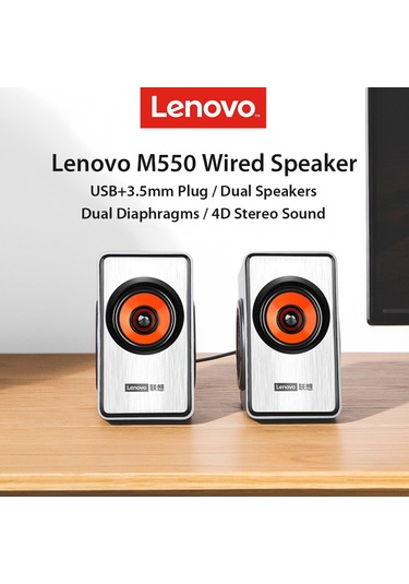 Geeksen Lenovo M550 Kablolu Hoparlör - 2.0 Ses Sistemi, 4d Stereo Ses, Usb+3.5mm Bağlantı, Çift Hoparlör, 52mm Sürücü, Multi-cihaz Uyumluluğu Siyah