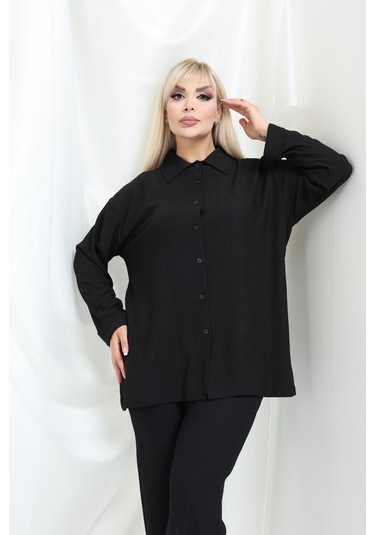 Bürümcük Gömlek Yaka Düğmeli Alt Üst Takım Tesettüre Uygun 2xl 6xl Siyah