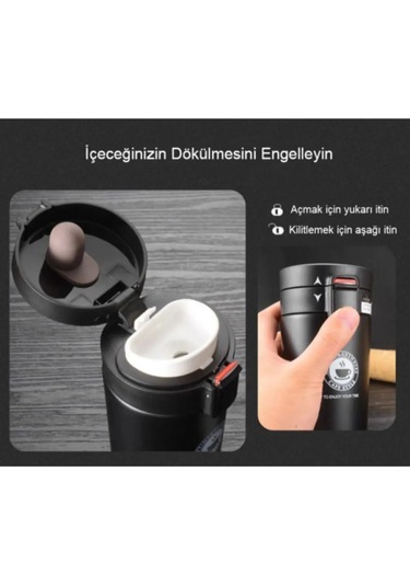380 Ml Çift Katlı Mug Termos Filtreli Kapak - Metalik Metalik