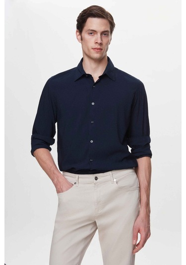 D's Damat Slim Fit Lacivert Gofre Easy Iron Gömlek 2ec02xt04282m Lacivert