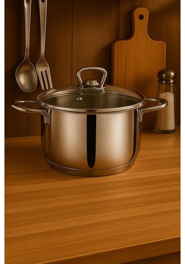 Valensiya 6 Parça 304 Kalite Paslanmaz Çelik Güveç Tencere Seti Cam Kapaklı 14-16-18 Cm Gri