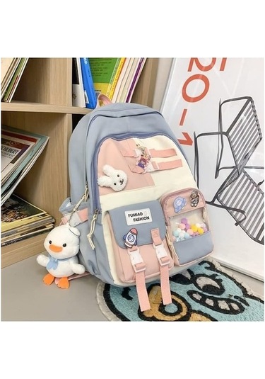 Yucama Sırt Çantası Omuz Çantası Ortaokul Öğrenci Okul Çantası Çok Bölmeli Büyük Kapasiteli Sırt Çantası - Blue Kırmızı - Gri