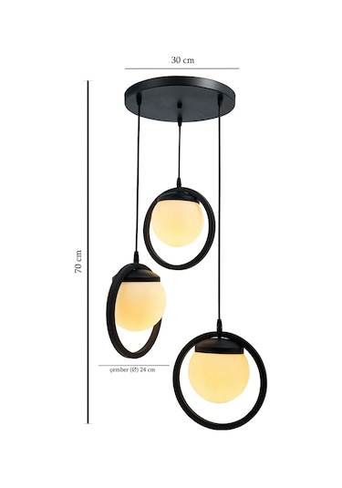 Halka 3 Lu Tepsi. Glop Beyaz Renk Camlı Beyaz Avize. Salon, Mutfa Siyah