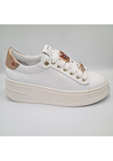 Greyder 59273 Beyaz Altın Hakiki Deri Kalın Taban Kadın Sneaker Beyaz