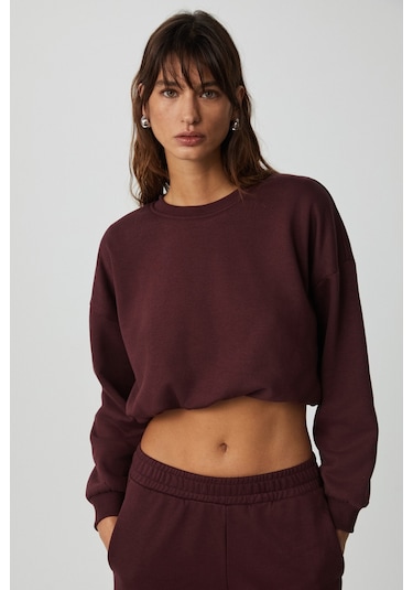 Dewanna Kadın Uzun Kollu Crop Bordo Eşofman Takımı