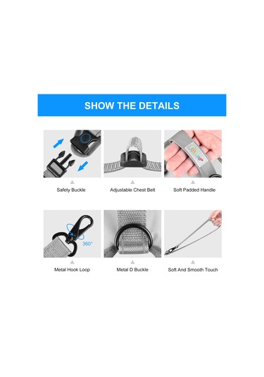 Funadd Traction Rope Reflective Breatheable Nylon Pet Vest Dog Harness, Size: S Grey