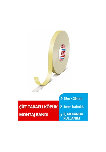 Çift Taraflı Köpük Bant, Genel Amaçlı, 25m X 25mm